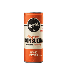 Remedy Kombucha Can 250ml Mango Passion - 6 x 4 Pack