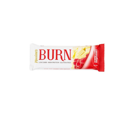 MAXINE'S Burn Bar - 40g - White Choc Raspberry - 12 Pack