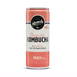 Remedy Kombucha Can 250ml Peach - 6 x 4 Pack
