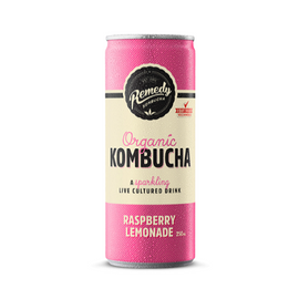 Remedy Kombucha Can 250ml Raspberry Lemonade - 6 x 4 Pack