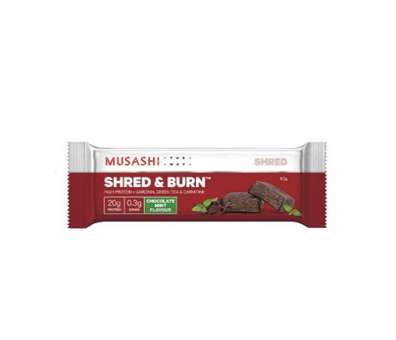 Musashi Shred & Burn Bar - 60g - Choc Mint - 12 Pack